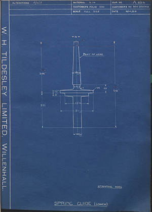 Armstrong Siddeley Motors LTD S.E.N.22549 Spring Guide (Lower) WH Tildesley Forging Technical Drawing