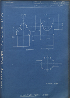 Armstrong Siddeley Motors LTD S.E.N.23804 Universal Fork Joint WH Tildesley Forging Technical Drawing