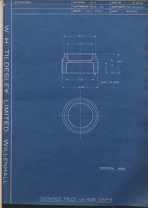 Armstrong Siddeley Motors LTD S.E.N.23947 Distance Piece for Hub Cover WH Tildesley Forging Technical Drawing