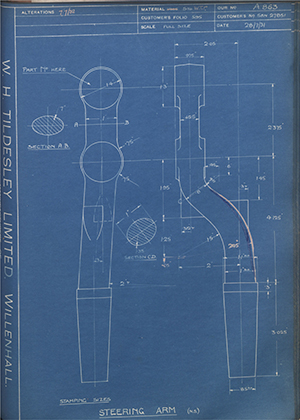 Armstrong Siddeley Motors LTD S.E.N.27851 Steering Arm (N.S) WH Tildesley Forging Technical Drawing