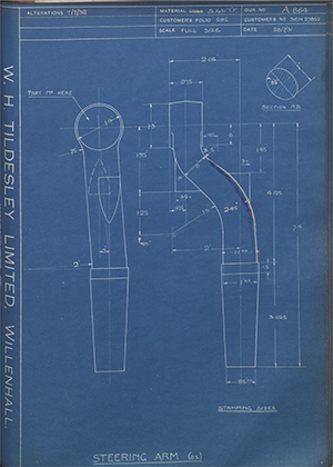 Armstrong Siddeley Motors LTD S.E.N.27852 Steering Arm (O.S) WH Tildesley Forging Technical Drawing