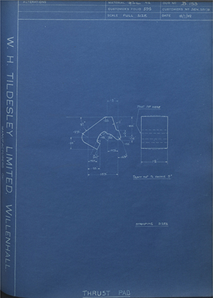 Armstrong Siddeley Motors LTD S.E.N.29178 Thrust Pad WH Tildesley Forging Technical Drawing