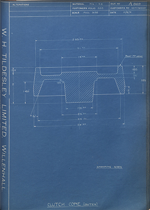 Armstrong Siddeley Motors LTD S.E.N.29269 Clutch Cone (Outer) WH Tildesley Forging Technical Drawing