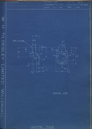 Armstrong Siddeley Motors LTD S.E.N.32157 Locking Piece WH Tildesley Forging Technical Drawing