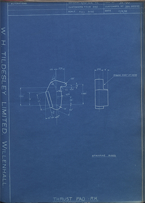 Armstrong Siddeley Motors LTD S.E.N.32242 Thrust Pad - RH WH Tildesley Forging Technical Drawing