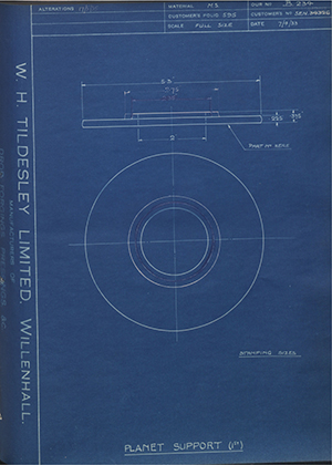 Armstrong Siddeley Motors LTD S.E.N.34326 / S.E.N.41210 Planet Support (1st) WH Tildesley Forging Technical Drawing