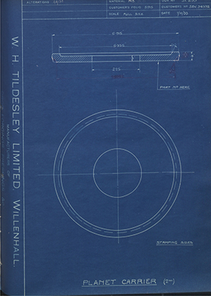 Armstrong Siddeley Motors LTD S.E.N.34332 Planet Carrier (2nd) WH Tildesley Forging Technical Drawing