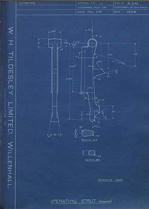 Armstrong Siddeley Motors LTD S.E.N.35379 Operating Strut (Forward) WH Tildesley Forging Technical Drawing