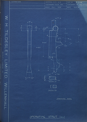 Armstrong Siddeley Motors LTD S.E.N.35389 Operating Strut (Reverse) WH Tildesley Forging Technical Drawing