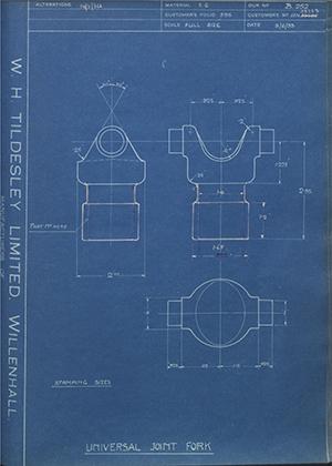 Armstrong Siddeley Motors LTD S.E.N.35490 / S.E.N.38223 Universal Joint Fork WH Tildesley Forging Technical Drawing