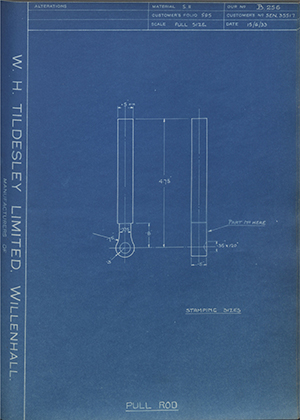 Armstrong Siddeley Motors LTD S.E.N.35517 Pull Rod WH Tildesley Forging Technical Drawing