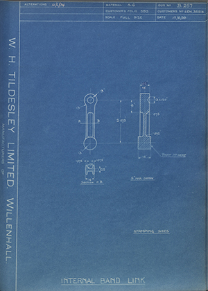 Armstrong Siddeley Motors LTD S.E.N.35518 Internal Band Link WH Tildesley Forging Technical Drawing