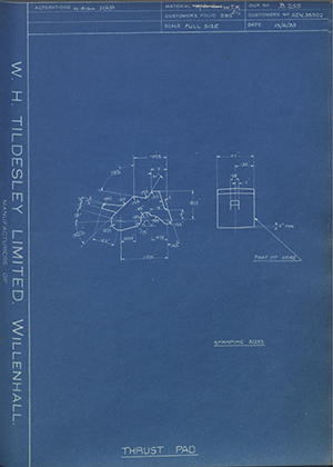 Armstrong Siddeley Motors LTD S.E.N.35522 Thrust Pad WH Tildesley Forging Technical Drawing