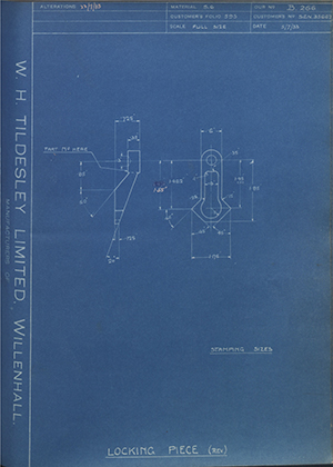 Armstrong Siddeley Motors LTD S.E.N.35662 Locking Piece (Reverse) WH Tildesley Forging Technical Drawing