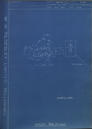 Armstrong Siddeley Motors LTD S.E.N.35714 Thrust Pad (4th Gear) WH Tildesley Forging Technical Drawing