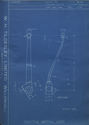 Armstrong Siddeley Motors LTD S.E.N.37787 Throttle Control Lever WH Tildesley Forging Technical Drawing