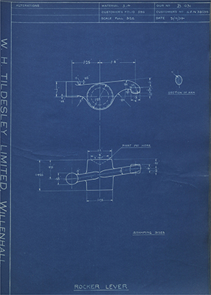 Armstrong Siddeley Motors LTD S.E.N.38534 Rocker Lever WH Tildesley Forging Technical Drawing