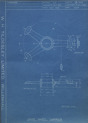 Armstrong Siddeley Motors LTD S.E.N.38884 Spare Wheel Carrier WH Tildesley Forging Technical Drawing