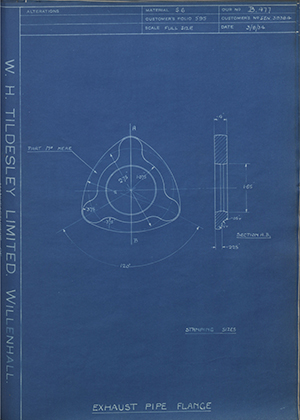 Armstrong Siddeley Motors LTD S.E.N.393384 Exhaust Pipe Flange WH Tildesley Forging Technical Drawing