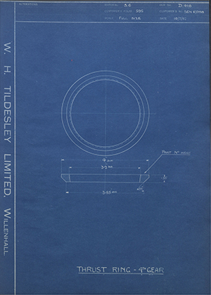 Armstrong Siddeley Motors LTD S.E.N.47398 Thrust Ring - 4th Gear WH Tildesley Forging Technical Drawing