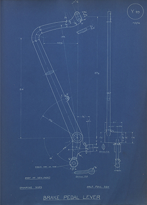 Armstrong Siddeley Motors LTD SEN14047 Brake Pedal Lever WH Tildesley Forging Technical Drawing