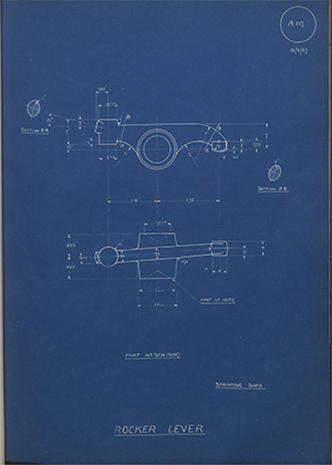 Armstrong Siddeley Motors LTD SEN15017 Rocker Lever WH Tildesley Forging Technical Drawing