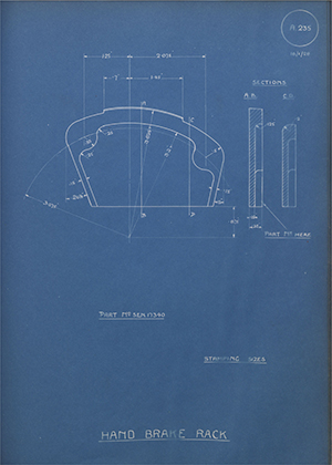 Armstrong Siddeley Motors LTD SEN17340 Hand Brake Rack WH Tildesley Forging Technical Drawing