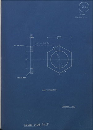 Armstrong Siddeley Motors LTD SEN6335 Rear Hub Nut WH Tildesley Forging Technical Drawing