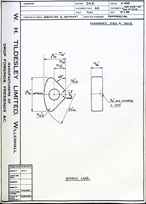 Armstrong Stevens & Son 005-2103-Y9 / DIE No 13120 Small Lug WH Tildesley Forging Technical Drawing