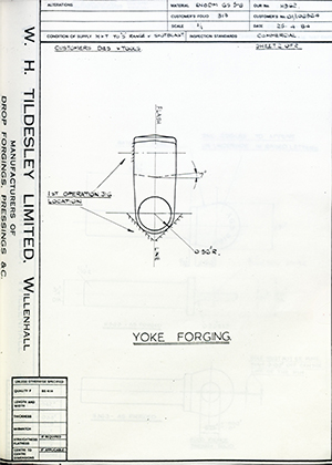 Armstrong Stevens & Son 01/106364 Yoke Forging WH Tildesley Forging Technical Drawing