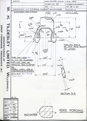 Armstrong Stevens & Son 01/106364 Yoke Forging WH Tildesley Forging Technical Drawing