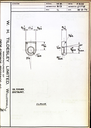 Armstrong Stevens & Son 1/1775 Clamp WH Tildesley Forging Technical Drawing