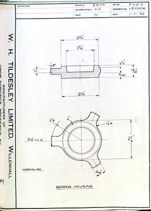 Armstrong Stevens & Son 101506 Bearing Housing WH Tildesley Forging Technical Drawing