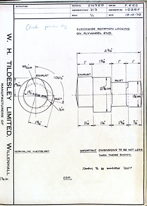 Armstrong Stevens & Son 1025F Cam WH Tildesley Forging Technical Drawing