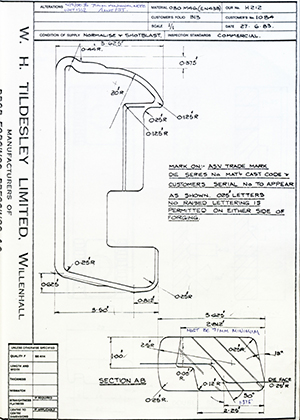 Armstrong Stevens & Son 1084  WH Tildesley Forging Technical Drawing