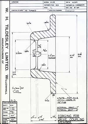 Armstrong Stevens & Son 10888914 Forging for Driving Coupling Member WH Tildesley Forging Technical Drawing