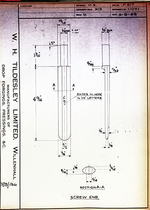 Armstrong Stevens & Son 11071 Screw End WH Tildesley Forging Technical Drawing