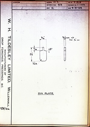 Armstrong Stevens & Son 11143 Pin Plate WH Tildesley Forging Technical Drawing