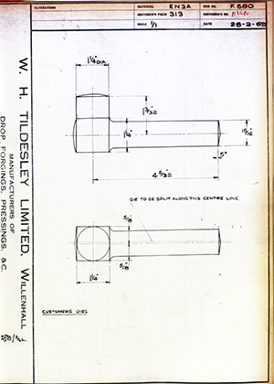 Armstrong Stevens & Son 113480  WH Tildesley Forging Technical Drawing