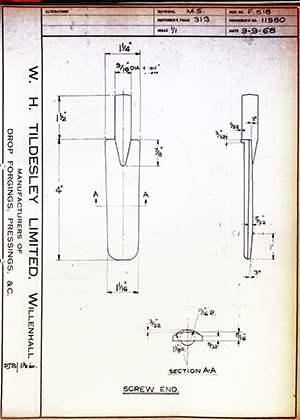 Armstrong Stevens & Son 11980 Screw End WH Tildesley Forging Technical Drawing