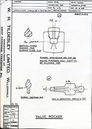 Armstrong Stevens & Son 1208 Valve Rocker WH Tildesley Forging Technical Drawing