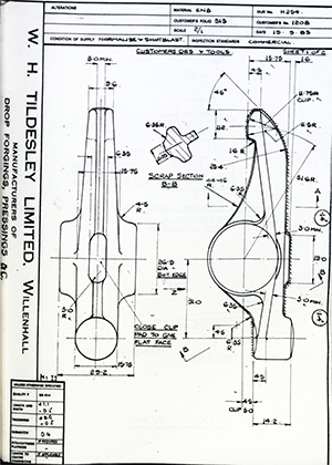 Armstrong Stevens & Son 1208 Valve Rocker WH Tildesley Forging Technical Drawing