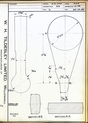 Armstrong Stevens & Son 12135  WH Tildesley Forging Technical Drawing