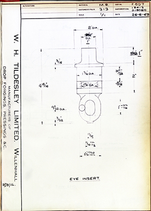 Armstrong Stevens & Son 12413 / D1808/C Eye Insert WH Tildesley Forging Technical Drawing