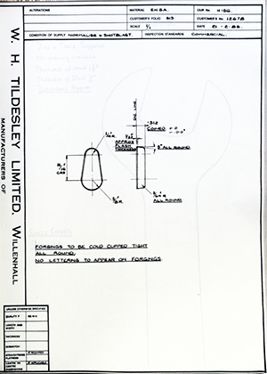 Armstrong Stevens & Son 12678  WH Tildesley Forging Technical Drawing