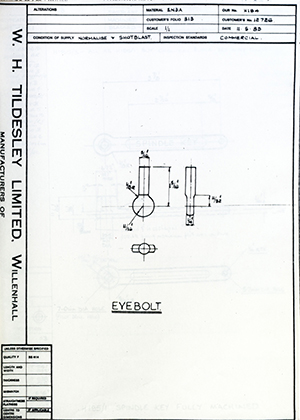 Armstrong Stevens & Son 12728 Eyebolt WH Tildesley Forging Technical Drawing