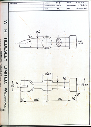 Armstrong Stevens & Son 134F.S  WH Tildesley Forging Technical Drawing