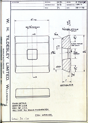 Armstrong Stevens & Son 13617 Fish Washer WH Tildesley Forging Technical Drawing