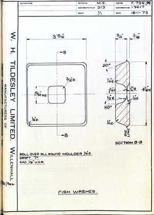 Armstrong Stevens & Son 13617 Fish Washer WH Tildesley Forging Technical Drawing