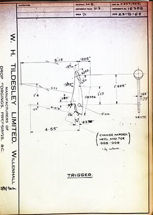 Armstrong Stevens & Son 16352 Trigger WH Tildesley Forging Technical Drawing